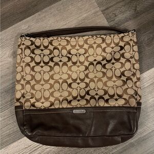 Coach Khaki Tan Brown Signature Leather Trim Shoulder Bag Medium D13-376-F23290